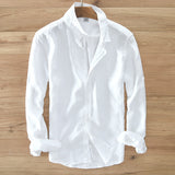 New Designer 100% Linen Long Sleeved Shirt Men Brand Casual Solid White Button Up Shirts for Men Top