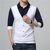 Brand Autumn Mens T Shirts Fashion Fake Two Designer Clothing Cool T-shirt Men Long Sleeve T Shirt Casual Mal