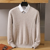 Men's 100% Pure Mink Cashmere Sweater V-Neck Pullovers Knit Sweater Autumn and Winter New Long Sleeve High-End Jumpers Mink Tops