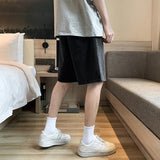 summer new men's loose casual denim shorts elastic waist drawstring black shorts brand men's clothing