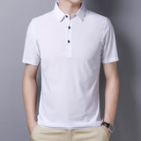 BROWON New Arrival Summer Men T-shirt Casual Thin Turn-down Collar Tshirt Short-sleeved Solid Color Oversized T Shirt