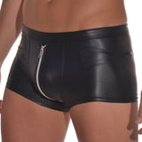 Boxer Sexy Men Boxers PU Leather Male Shorts Underpants Slip Gay Penis Pouch Hot Man Underwear Bulge Zipper Open Butt Panties