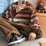 Men's Knitted Vintage Graphic Sweater with Pattern Brown Blue Pullovers Sweaters and Jumpers Korean Streetwear Harajuku