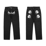 Hip Hop Printed Jeans Men Baggy Black Denim Trousers Straight Pants Spring Fashion Korean Streetwear Male Bottoms Y2K Clothes