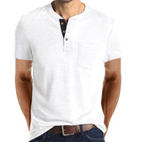 Summer Henley Collar T-Shirts Mens Short Sleeve Casual Men's Tops Tee Fashion Solid Cotton T Shirt for Men