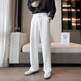New Men Suit Pants Solid Full Baggy Casual Wide Leg Trousers Black White High Waist Straight Bottoms Streetwear Oversize Pants