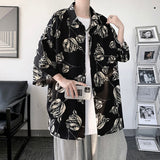 HybSkr Men's Black Rose Short Sleeve Shirts Summer Casual Harajuku Blouses For Male Turn-down Collar All-match Man Tops Shirts