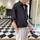 Short Sleeve Shirt Men Korean Fashion Half-sleeved Shirt Handsome Summer Lapel Solid Color Casual Ice Silk High Quality Top