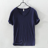 Summer New 100% Cotton T-shirt Men V-neck Solid Color Casual T Shirt Basic Tees Plus Size Short Sleeve Tops Y2449