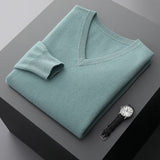 Merino Wool Sweater Men's V-neck Pullover Top Autumn Winter Knitted Casual Loose 100% Pure Wool Jacket