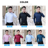 Size M-8XL Men Dress Shirts Long Sleeve Turn Down Collar Solid Color Business Work Shirt Slim Fit Anti-wrinkle Men Clothe