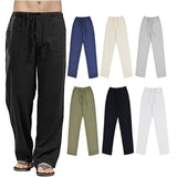 Cotton Linen White Pants Men  Large Size Men's Casual Trousers Home Trousers Man Long Tube Solid Color Loose Trousers