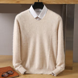 Men's 100% Pure Mink Cashmere Sweater V-Neck Pullovers Knit Sweater Autumn and Winter New Long Sleeve High-End Jumpers Mink Tops