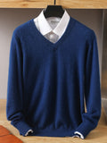 Men's 100% Mink Cashmere Sweater V-Neck Pullovers Knit Large Size Winter New Tops Long Sleeve High-End Jumpers