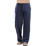 Cotton Linen White Pants Men  Large Size Men's Casual Trousers Home Trousers Man Long Tube Solid Color Loose Trousers