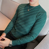 Brand Clothing Men Autumn And Winter High Quality Knitting Sweater Male Slim Fit Plaid Pullover Tight Sweater With o-Neck