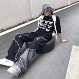 Mens Jeans Pants With Hole Casual Vintage Straight Leg Korean Fashion Streetwear Harajuku Trousers