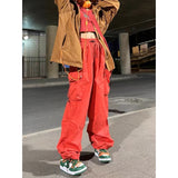 Men's Parachute-Style Hip-hop Street Overalls Oversized Pocket Trousers Harajuku Loose Solid Color Casual Pants Y2K Legged Pants