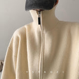 New Turtleneck Sweater Cardigan Men Winter Korean Fashion All-match Solid Color Zipper Knitted Cardigan for Men Streetwear