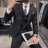 Male Korean Blazers Slim Check British Business Suit Men Three Piece Wedding Bridegroom Man Dress