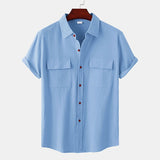 Men's Cotton Linen Summer Short Sleeve Shirt Solid Color Breathable Hawaiian Beach Male Shirts Casual Blouse For Men