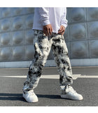 Mens Fashion Printed jeans Spring  Mopping Trousers Jeans Korean Style High Street Loose Hip Hop Wide-leg Jean Pants