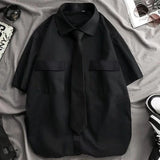 EBAIHUI Men's White Shirts with Tie Set Preppy Uniform DK Loose Long Sleeve Shirt Couple Loose Basic Short Shirts Asian Size