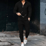 Curve Texture Long-sleeved Polo And Sweatpants Set