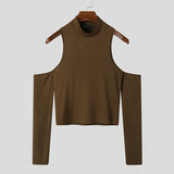 Mens Off Shoulder Cutout Long-sleeved T-shirt