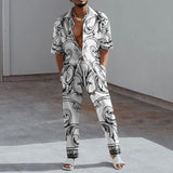 Fashion Print Two Piece Set Men Summer Short Sleeve Lapel Button Shirts And Straight Pants Suit For Mens Outfits Casual Clothing