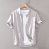 Cotton Linen Shirts For Men Casual Short Sleeve Tops Oversize Solid White Turn-Down Collar Tee Male Summer Vacation Clothing
