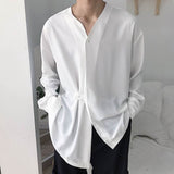 Mens Irregular Button Drape Solid Color Shirts