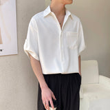 Short Sleeve Shirt Men Korean Fashion Half-sleeved Shirt Handsome Summer Lapel Solid Color Casual Ice Silk High Quality Top