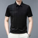 Brand Smart Casual T Shirts Men Summer Anti Wrinkle Thin Striped Print Men Clothe Fashion Business Work Men Clothing