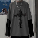T-shirt for Men Summer Cross of Thorns Suitcase Men's T-shirts Long-sleeved Dark Hip-hop Men's oversize t-shirt Y2k T Shirt