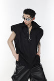 New Pleated Shoulder Pad Men's Vests Metal Zipper Fashion Casual Sleeveless Tops Solid Color Niche Design Clothing