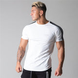 Side Stripes Gym Running Men's Summer Short Sleeve Sports Style Fashion T-shirt Bodybuilding Fitness Cotton T-shirt Men's Shirt