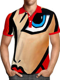 Pullover Tops Mens Fashion Turn-down Collar Button-up Polos  Vintage Print Polo Shirt Men Summer Short Sleeve Casual shirts