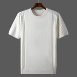 Men Short Sleeve Breathable Leisure O-neck Slim Fit T-shirts Male Fashion Ice Silk Knitted Tops  Size Shirt L145