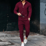 Curve Texture Long-sleeved Polo And Sweatpants Set