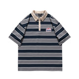 T Shirt For Men Summer Classic Fashion Vintage Stripe Embroidered Logo Cotton Casual Lapel Short Sleeve Polo