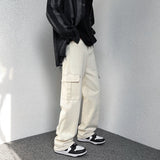 Baggy Pocket Jeans Men Fashion Casual Black/Beige Straight Jeans Men Streetwear Loose Hip Hop Denim Cargo Pants Mens Trousers