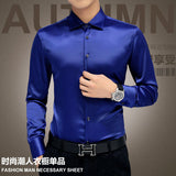 Plus Size 5XL  Men's Luxury Shirts Wedding Dress Long Sleeve Shirt Silk Tuxedo Shirt Men Mercerized Cotton Shirt