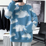Cloud Graphic Men Oversized Sweatshirts Autumn Korean Round Neck Pullovers Streetwear Casual Unisex Tops