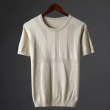Summer Men T-shirt Knitted Short Sleeves Top Sweater Men's Solid Color O-neck Pullover Thick Slim Knitted Tees D215