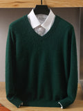 Men's 100% Mink Cashmere Sweater V-Neck Pullovers Knit Large Size Winter New Tops Long Sleeve High-End Jumpers
