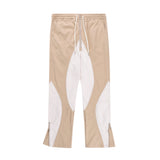 Mens PU Patchwork Jogging Pants Streetwear Half Zipper Colorblock Casual Trousers Oversize Men Women Elastic Waist Track Pants