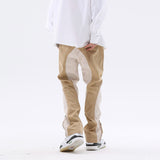 Mens PU Patchwork Jogging Pants Streetwear Half Zipper Colorblock Casual Trousers Oversize Men Women Elastic Waist Track Pants