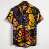 Summer New Short Sleeve Floral Hawaiian Shirt Men Half Placket Collar Beach Shirt Men Casual Holiday Vacation Clothing 3XL