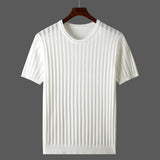 Men Short Sleeve Breathable Leisure O-neck Slim Fit T-shirts Male Fashion Ice Silk Knitted Tops  Size Shirt L145